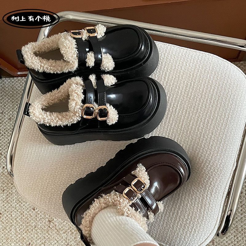 树上有个桃小皮鞋女乐福鞋棉鞋