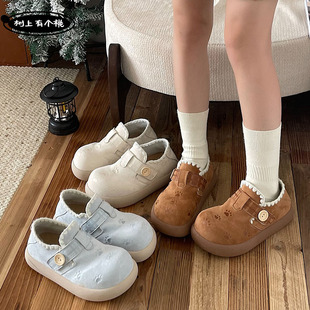 树上有个桃厚底勃肯鞋女2026春季新款百搭懒人一脚蹬加绒保暖棉鞋