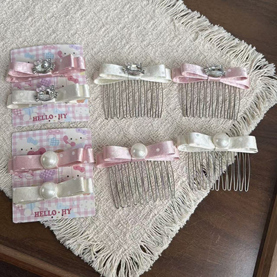 春款KT猫蝴蝶结珍珠刘海发夹