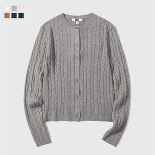 通勤秋冬新款 女装 空调衫 毛衣外套新款 上衣481477 纽花圆领针织开衫