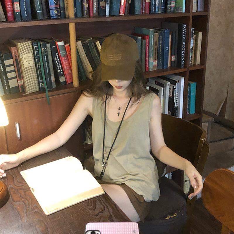 安火火 韩系慵懒风宽松无袖背心T恤女简约休闲内搭外穿百搭上衣