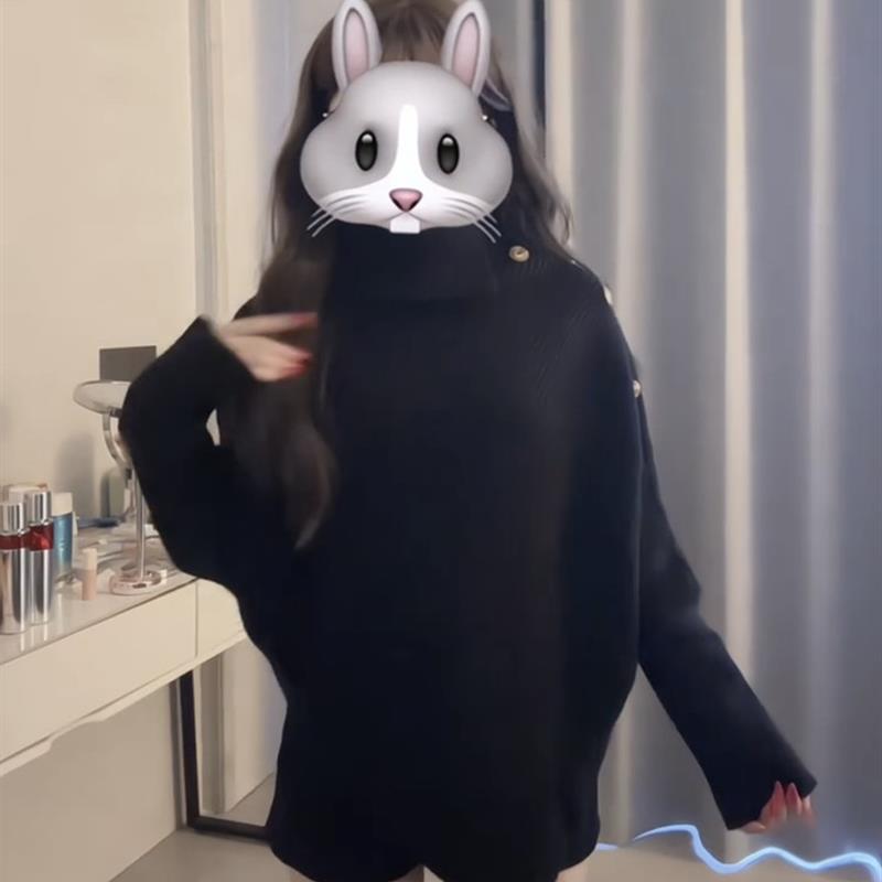 高级感毛衣女秋冬新款气质内搭高领针织衫不规则斗篷打底上衣外穿