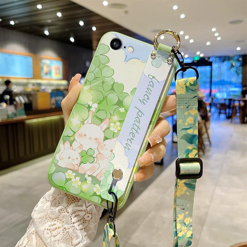适用苹果6S手机壳iPhone 6SPlus软硅胶保护套6Plus防摔全包镜头腕带支架新款小清新四叶草情侣女斜跨挂绳背带