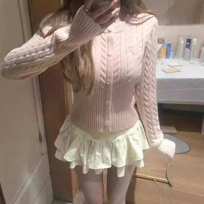 粉色针织衫女2025新款高级感学院风上衣短款修身毛衣内搭打底衫女