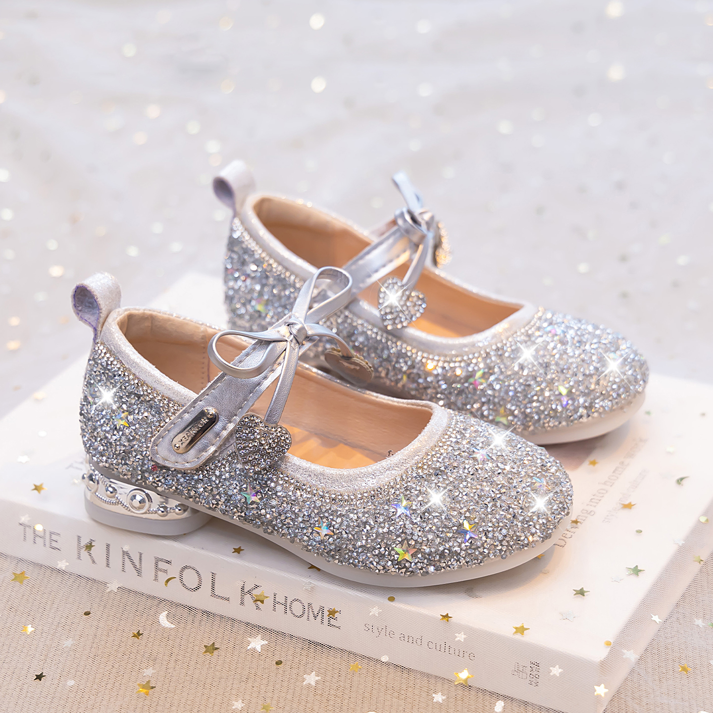 真皮女童公主高跟水晶鞋爱莎单鞋