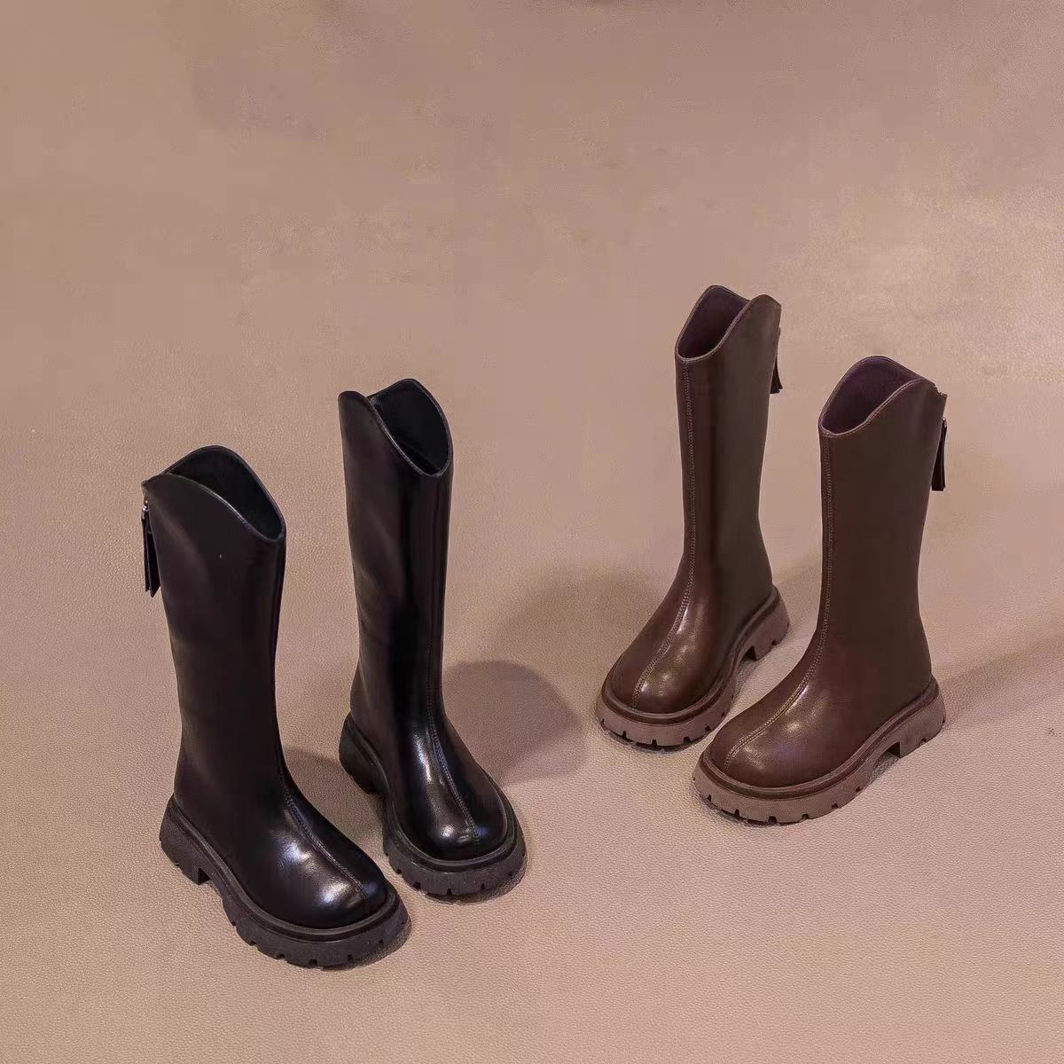 真皮女童公主马丁靴高筒加绒皮靴