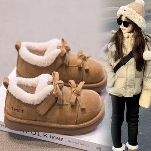 女孩软底毛毛鞋 儿童百搭勃肯鞋 新款 真皮女童加绒雪地靴2025冬季