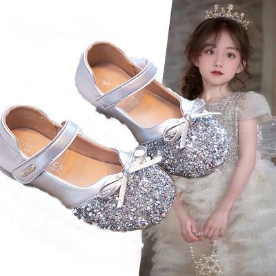 真皮女童艾莎鞋子公主鞋水晶鞋软