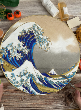 日式挂画海浪掐丝画diy掐丝珐琅