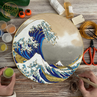 神奈川冲浪里一帆风顺帆船挂画景泰蓝掐丝珐琅画diy手工制作材料