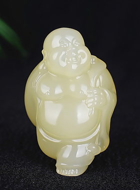 天然和田玉青白玉籽料玉佛手把件男女弥勒佛笑佛平安玉石挂件