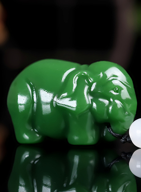 新疆和田玉碧玉福象手把件吉祥如意大象玉石挂件把玩件精雕