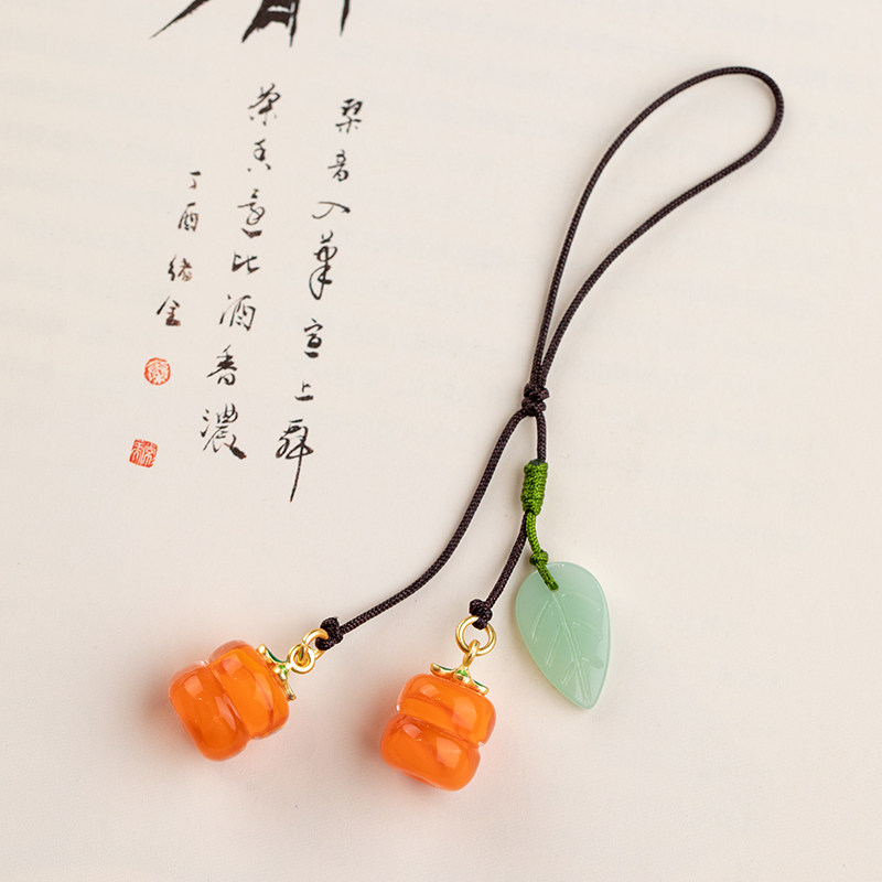 【秋冬特惠】 柿柿如意 玛瑙柿子复古绝美日系少女琉璃手机链挂件