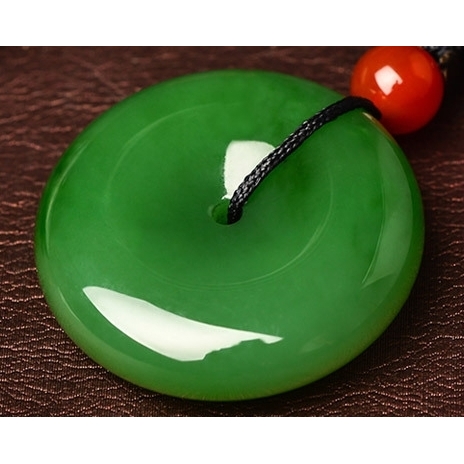 新疆和田玉碧玉平安扣吊坠男女款玉坠菠菜绿碧玉平安扣项链挂坠