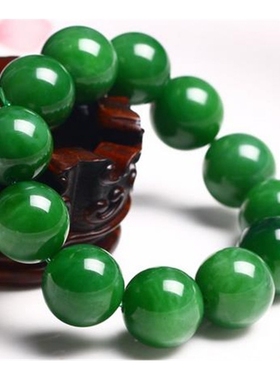 新疆和田玉圆珠手链菠菜绿碧玉手串玉石手排天然碧玉16mm  18mm