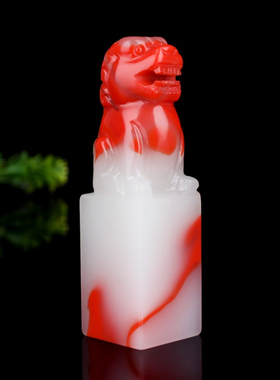 天然和田玉彩玉印章立体雕刻招财貔貅和田鸡血玉小摆件手把件把件