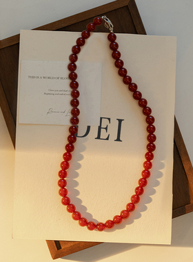 新中式国风天然红玛瑙串珠项链配饰女2025新款爆款高级感锁骨颈链