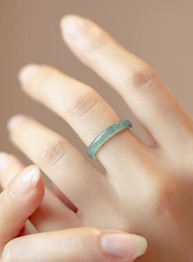 翡翠冰蓝水戒指 天然A货细指环 冰种玉戒圈情侣款对戒 细条尾戒女
