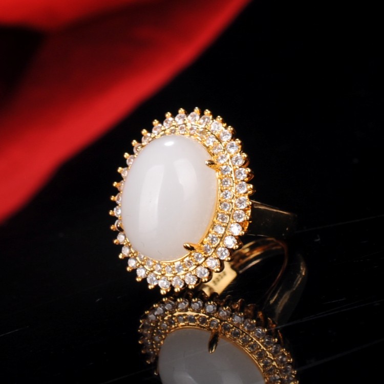 天然和田白玉戒指复古镶嵌白玉活口戒指装饰品指环戒指扳指