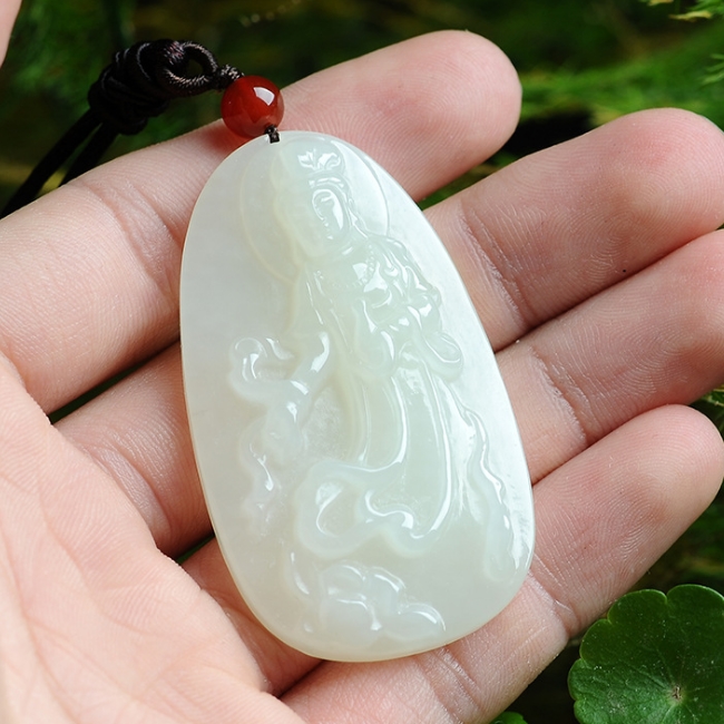 天然和田玉白玉观音吊坠男女款玉坠玉牌玉平安牌挂件项链玉佛