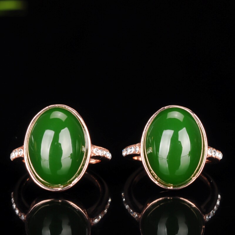 天然和田碧玉戒指女925纯银碧玉戒指开口潮人玉指环戒指指环