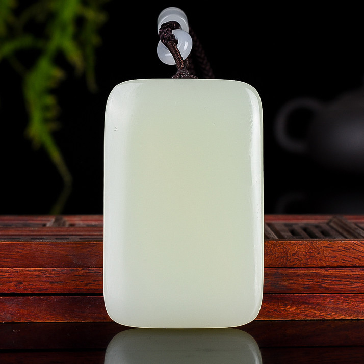 天然新疆和田玉青白玉无字平安牌吊坠男款女士无事平安牌项链挂件