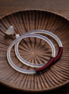 【秋冬特惠】天然白玉髓玛瑙手镯复古风汉服中国风缠红绳线手饰细