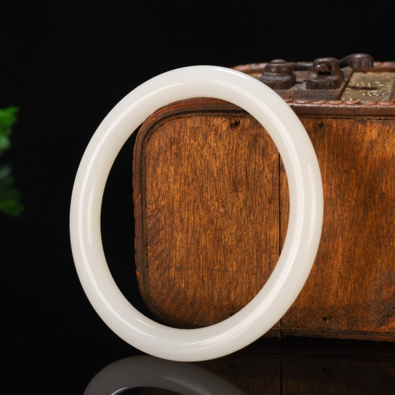 天然新疆和田玉羊脂级白玉手镯玉镯子复古圆条手镯少女细条手镯