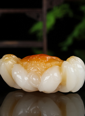 天然和田玉籽料螃蟹手把件红皮原石精雕八方来财玉石摆件