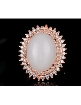 天然和田玉白玉镶嵌锆石戒指 简洁鑲玉戒指羊脂白玉戒指