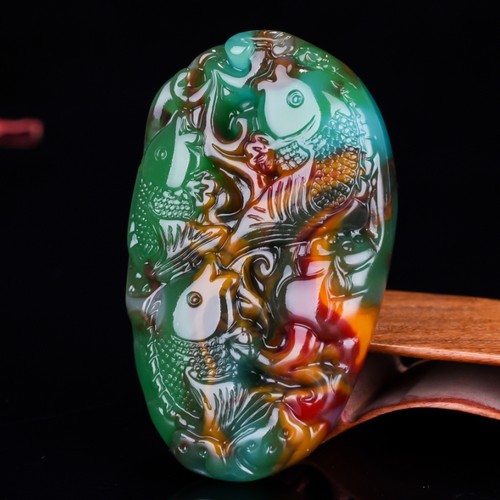 天然新疆和田玉鱼把件籽料彩玉手把件挂件金丝玉连年有余手玩件