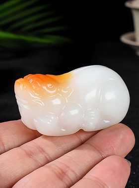 天然新疆和田玉籽料招财貔貅手把件精雕羊脂玉麒麟挂件把玩件