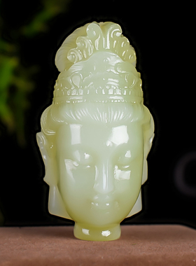 天然新疆和田玉青白玉精雕观音头挂件玉石观音菩萨手把件把玩件