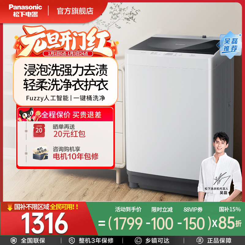 松下波轮洗衣机全自动家用10kg除螨抗菌以旧换新补贴一级能效T2F1