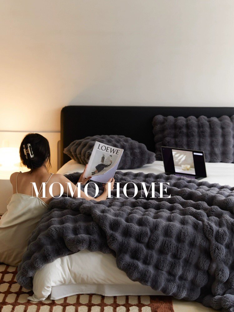 MOMO HOME小红书轻奢高端样板房兔毛皮草毛毯长毛午睡小毯子