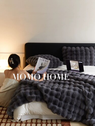 MOMO HOME小红书轻奢高端样板房兔毛皮草毛毯长毛午睡小毯子