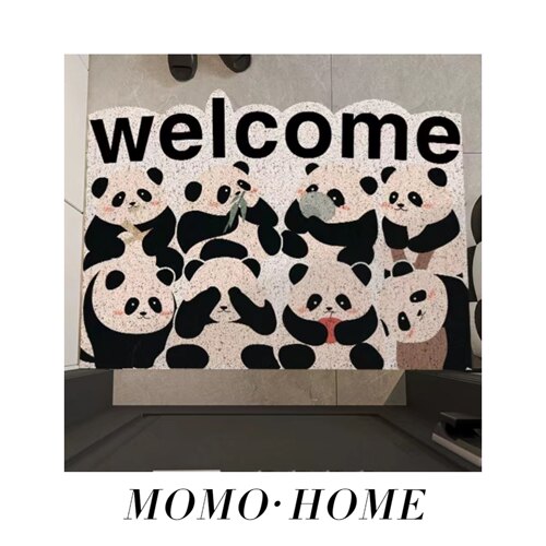 MOMO HOME家居小红书可爱熊猫入户丝圈脚垫玄关进门蹭土防滑垫