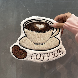 MOMO 咖啡擦手巾加厚珊瑚绒刺绣毛巾可爱抹手布 HOME家居新款