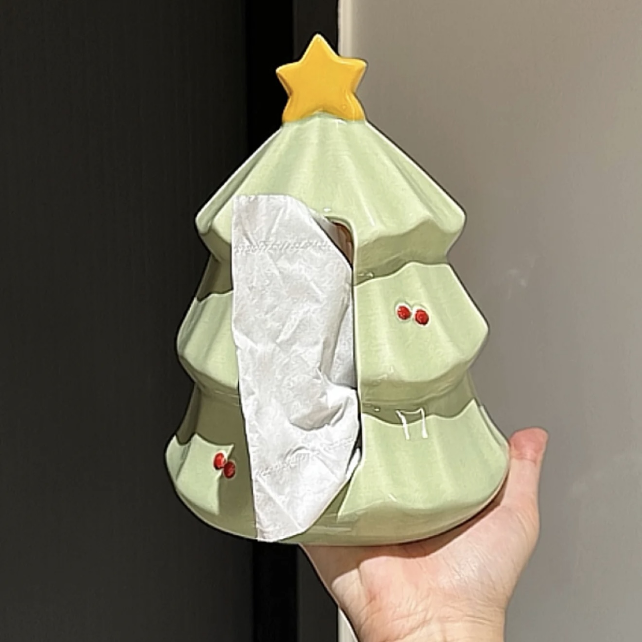 MOMO可爱圣诞树纸巾盒家用客厅