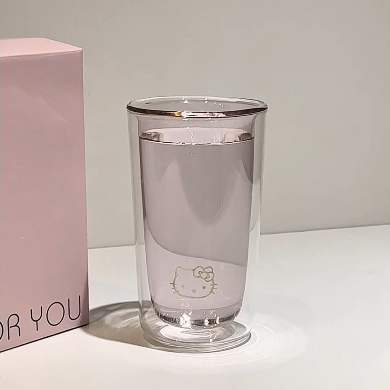 MOMO可爱杯子卡通印花双层玻璃杯 少女心透明水杯 家用耐热咖啡
