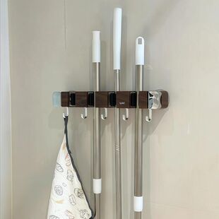 MOMO HOME胡桃木拖把壁挂夹免打孔强力吸盘抹布置物架