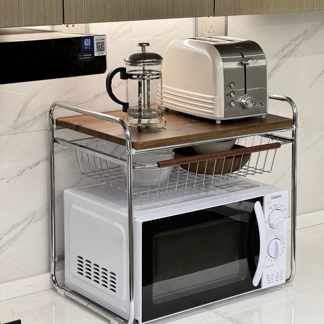 MOMO HOME中古风微波炉置物架厨房储物架台面电饭煲锅架子