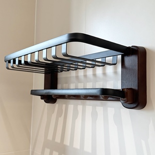 MOMO毛巾架浴室置物架免打孔厕所高端卫生间洗手间塑木浴巾架PH