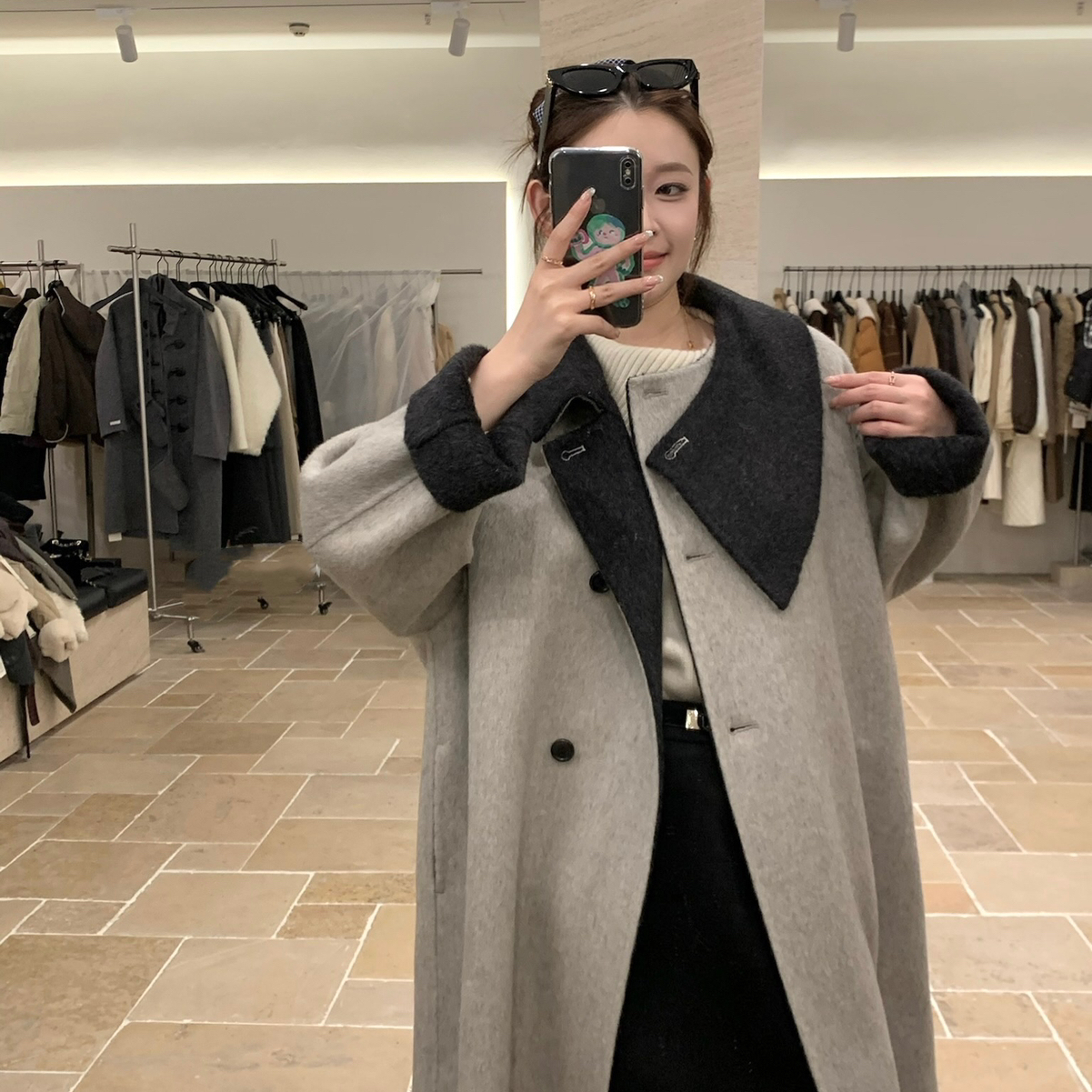 AMAN-冬上新异型不对称设计翻领羊毛外套（含100羊毛）C7060