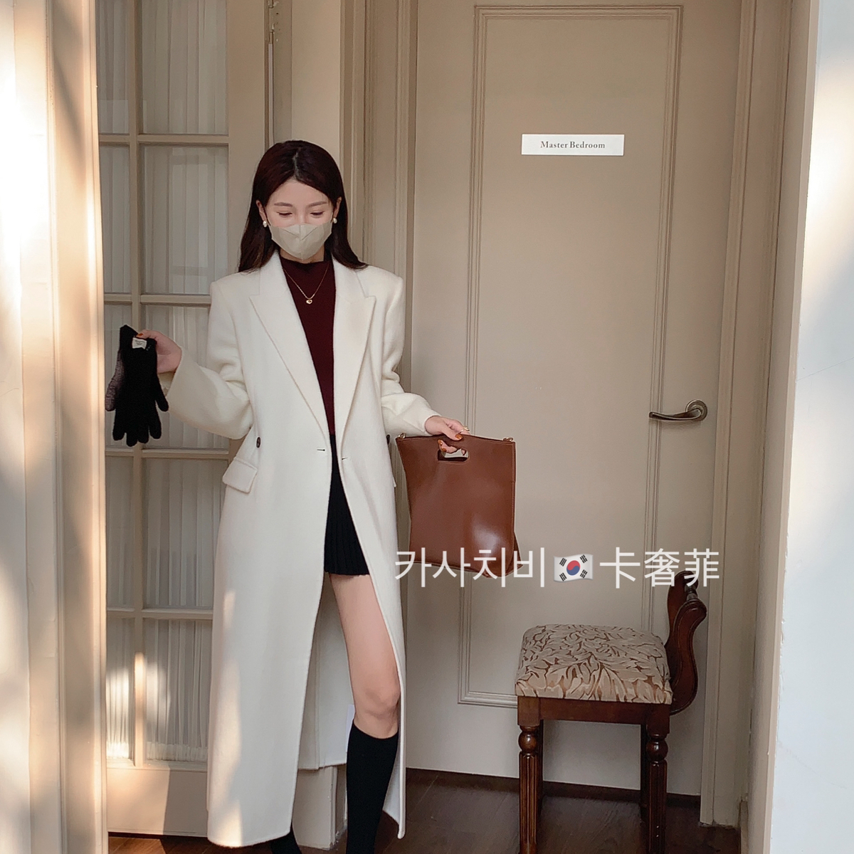奢菲纯色西装领双排扣百搭羊毛外套配腰带（含100羊毛）JM726