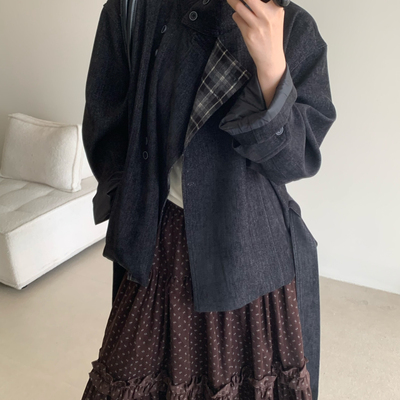 BLESSED MOMENT系简约百搭高级格子翻领休闲短外套配腰带YS011