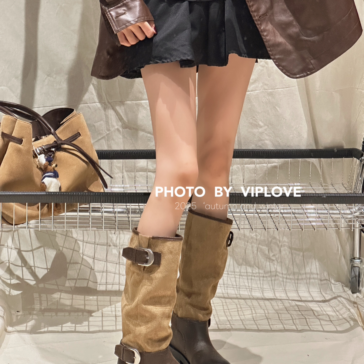 宾艾VIPLOVE韩系金属搭扣长筒靴长靴配盒子2502