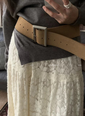 ARAN PLAMM-搭配简约银扣宽腰带磨砂绒面腰带腰封(配包装盒)