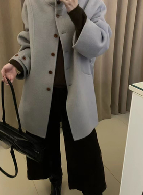 Hand made-韩版立领双面毛呢大衣(配腰带)8752