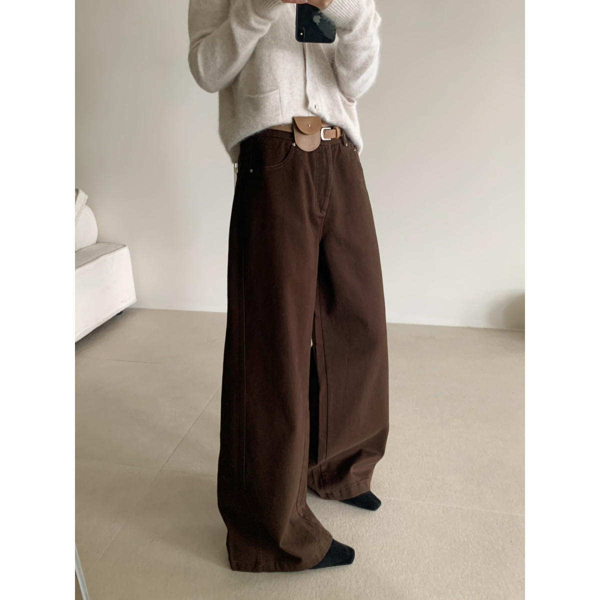 BLESSED MOMENT冬上新韩系简约通勤百搭日常阔腿牛仔裤B810